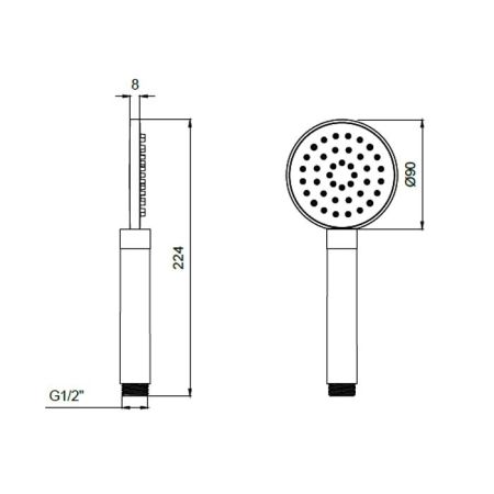 Ручной душ, Almar, Hand Showers, Posh, размер душевого диска, мм-90, форма-круглая, количество режимов-1, тип струи-дождь (Rain), материал-латунь, цвет-никель шлифованный, артикул E082108.NB