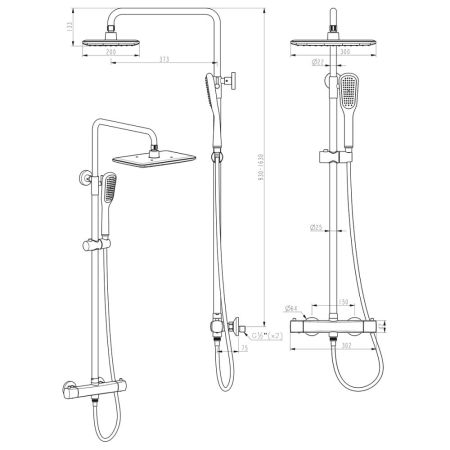 Смеситель для душа Lemark Ursus термостатический с регулируемой высотой штанги и лейкой верхнего душа «Тропический дождь» (LM7270BL), артикул LM7270BL