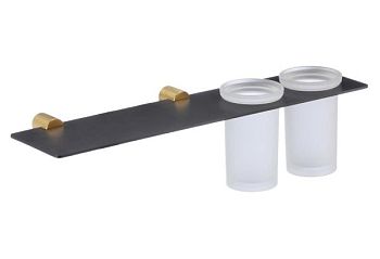 Стакан для ванной комнаты двойной Savol S-002168HB, черный/золото