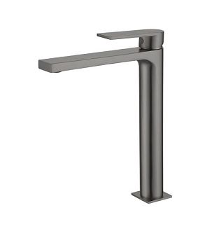 AQG Alpha, высокий однорычажный смеситель для раковины без донного клапана, цвет оружейная сталь (PVD)