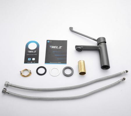 Смеситель для раковины с хирургической ручкой BELZ B10019-3, оружейная сталь