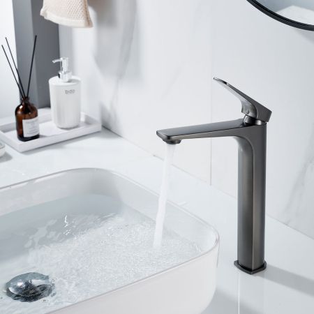 Смеситель для раковины высокий Shevanik S4211T, оружейная сталь, артикул S4211T