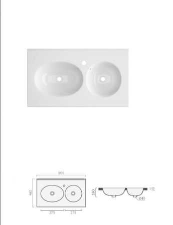Раковина Double SELLA (805х460х180) двойная накладная Cerutti SPA