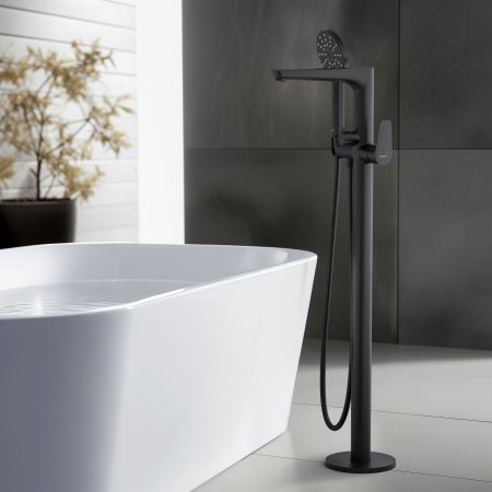 Смеситель для ванны напольный (внешняя и скрытая часть) AQUATEK, матовый черный AQ1145MB БЕТТА, артикул AQ1145MB