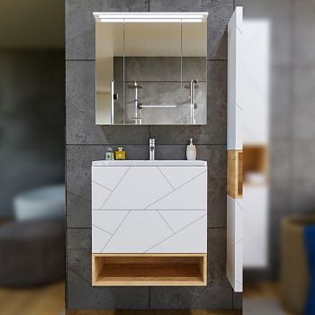 Комплект мебели для ванной Бриклаер КРИСТАЛЛ 70ZB, белый/дуб бунратти