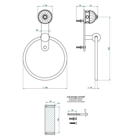 THG AMBOISE ONYX NOIR Полотенцедержатель-кольцо, вставки темный оникс, цвет полированное золото, артикул A1M-F01-504N