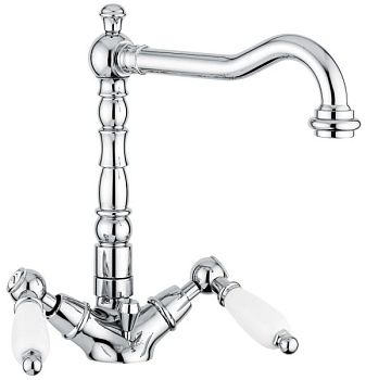 Emmevi Deco Ceramic, двухрычажный смеситель для раковины (излив 19 см), с донным клапаном, цвет хром