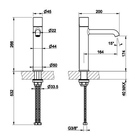 GESSI HABITO CESELLO Смеситель для раковины средней высоты без донного клапана, с соединительными шлангами, цвет Copper Brushed PVD