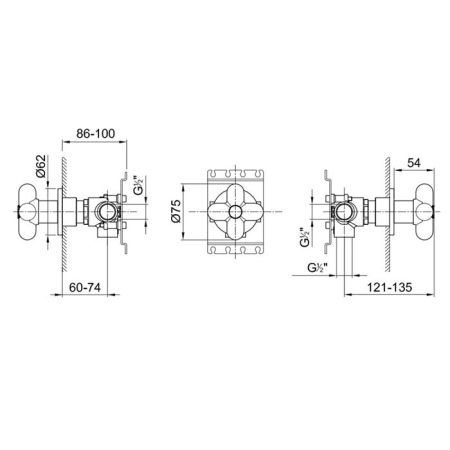Fantini Внутренняя часть запорного вентиля, переключатель на 2 источника, 1/2'', артикул 19 00 D276A