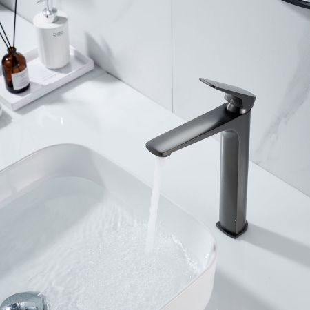 Смеситель для раковины высокий Shevanik S4211T, оружейная сталь, артикул S4211T