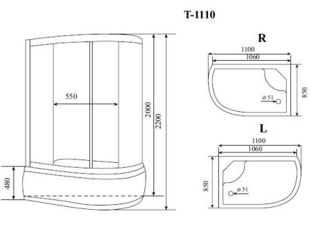 Душевая кабина Timo Standart 110x85 T-1110R с гидромассажем, артикул T-1110R