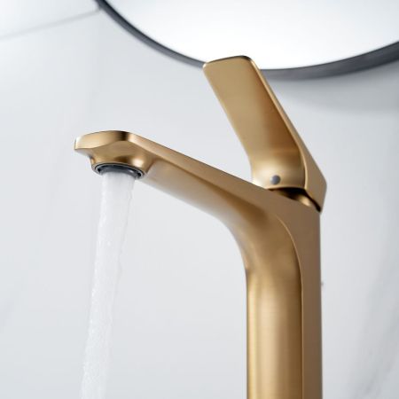 Смеситель для раковины высокий Shevanik S4211G, золотой сатин, артикул S4211G