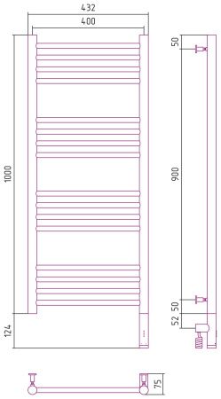 Полотенцесушитель электрический "БОГЕМА 3.0" прямая 1000х400 / МЭМ правый (Матовое золото)