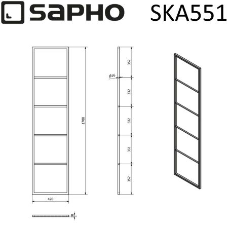 Декоративная лесенка SKA для интерьера, стальная, 420x1700x20 мм, черный матовый, Sapho