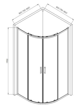 Душевой уголок 800*800*1950мм., стекло 6мм, цвет профиля хром.
