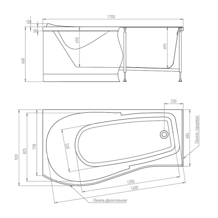 Акриловая ванна TIMO  VINO 1700*920*660 (VINO1792L), артикул VINO1792L
