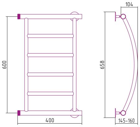 Полотенцесушитель водяной СТИЛЬЕ "Минор 0602" 600х400 (4) Г (Без покрытия), артикул 00602-6040