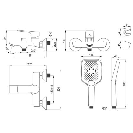 Смеситель Rossinka для ванны с монолитным изливом (RS27-30BL), артикул RS27-30BL