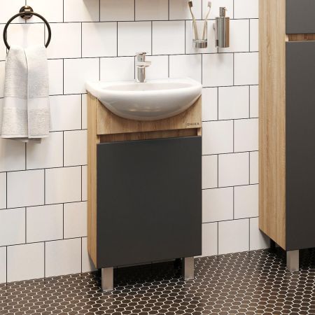 Тумба Onika Милтон 45 напольная, серая/дуб сонома (ум.Уют 45), артикул 104512