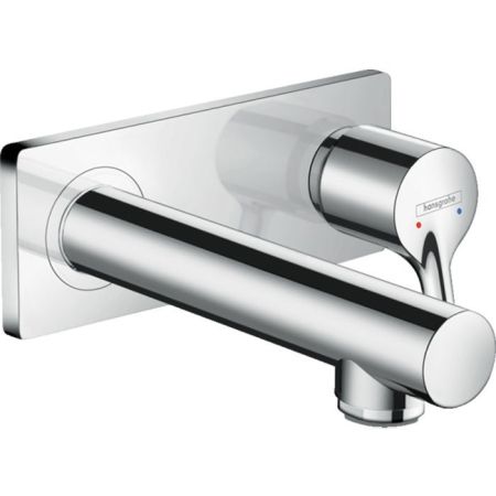 Смеситель для раковины, Hansgrohe, Talis S, тип открывания воды-однорычажный, тип регулирования воды-керамический узел смешивания, тип установки-настенный, отверстия для монтажа-2, вынос излива, мм-165, внутренняя часть-необходимо заказать, цвет-хром, артикул 72110000