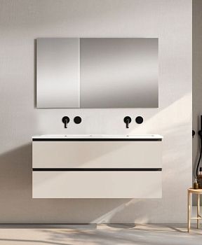 Visobath Granada, тумба 120 см, 2 ящика c черными ручками, цвет бежевый матовый лак (Cotton)