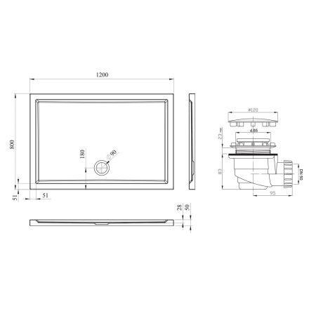 Комплект прямоугольного душевого поддона с сифоном Lavinia Boho One 3701712S, 120 х 80 см