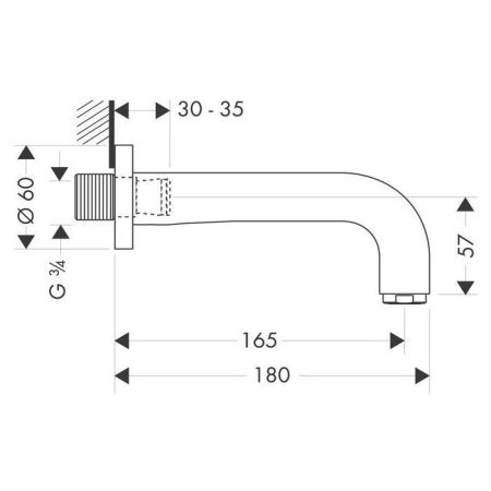 AX Citterio Излив для ванны, 165мм, настенный, ¾’, цвет: хром, артикул 39410000