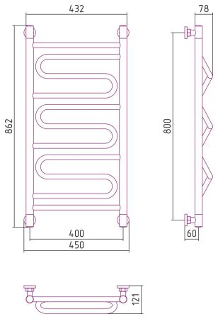 Полотенцесушитель водяной "ЭЛЕГИЯ+" 800х400 (Матовый чёрный), артикул 31-0205-8040