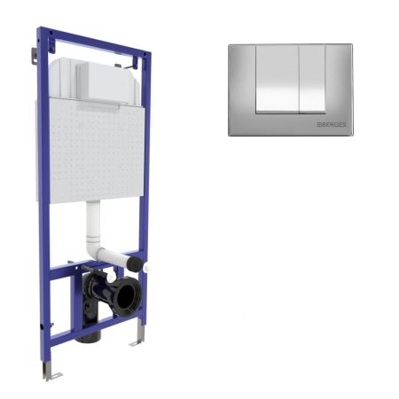 Инсталляция BERGES для скрытого монтажа унитаза NOVUM кнопка S2 матовый хром, артикул 040242