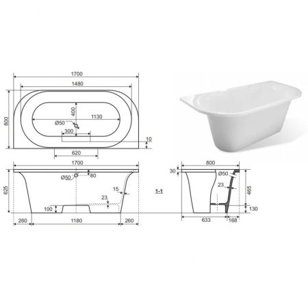 Ванна из искусственного камня Эстет Лира 170х80 Белая