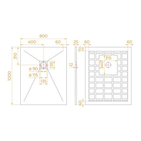 Душевой поддон прямоугольный STONE TRAY-G (800x1000)