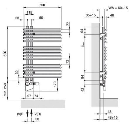 Водяной полотенцесушитель Zehnder Yucca Star YAS-070-050 Белый, артикул YAS-070-050