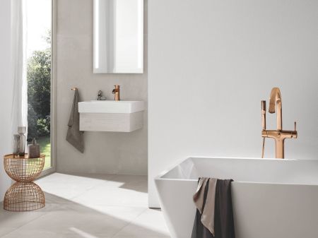 Смеситель для ванны GROHE Grandera с душевым гарнитуром, верхняя монтажная часть, напольный монтаж, теплый закат глянец (23318DA0)