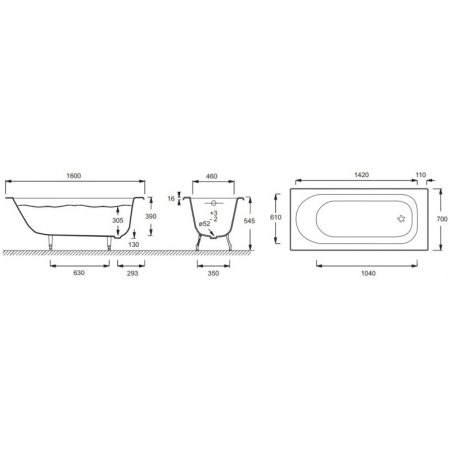 Ванна JACOB DELAFON SOISSONS (160*70) E2931-00 (белый, перелив стандарт.), шт, артикул E2931-00