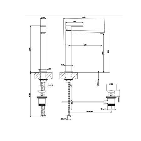 Gessi Rettangolo Смеситель для раковины с донным клапаном и высоким изливом 213мм, цвет: черный