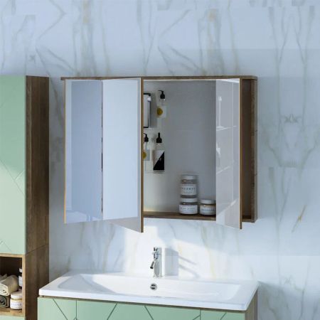 Зеркальный шкаф Бриклаер КРИСТАЛЛ 95 см, дуб гранж песочный, артикул 4627125417245