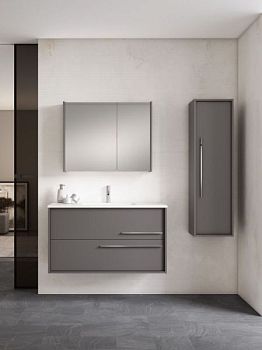 Visobath Aqua, тумба 100 см, 2 ящика c хромированными ручками, цвет пепельный матовый лак (Ceniza)