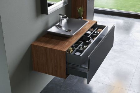 Тумба с раковиной ORKA Craft 100 подвесная, орех/антрацит, артикул 5001125