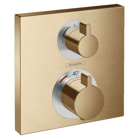Смеситель для душа, Hansgrohe, Ecostat, тип открывания воды-двухвентильный, тип регулирования воды-термостатический картридж, тип установки-встраиваемый, внутренняя часть-необходимо заказать, цвет-шлифованная бронза, 2 потребителя, запорный и переключающи, артикул 15714140