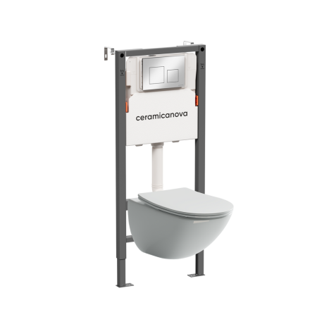 Комплект Подвесной унитаз Моно (Mono) Безободковый (Rimless) + Система инсталляции Баланс (Balance) кнопка Квадрат (Square), хром глянцевый, артикул CN1905_121002CH