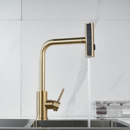 Смеситель для кухни с мультифункциональным изливом Raffine F203G, золотой сатин