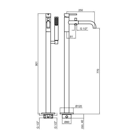 Смеситель для ванны напольный Webert Elio EL851101345, никель, артикул EL851101345