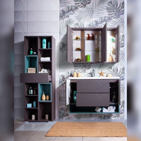 Зеркальный шкаф Бриклаер Кристалл 95 с подсветкой Ясень Анкор темный, артикул 4627125414923