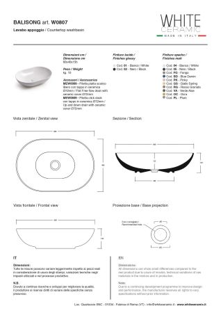 White Ceramic Balisong, накладная овальная раковина 60x40x15h см, цвет кофейный матовый, артикул W0807CF