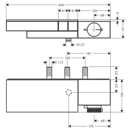 AX Edge Термостат для душа, на 2 источника, комбин монтаж (внешняя часть), цвет: хром, артикул 46240000