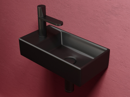 Умывальник подвесной прямоугольный (чаша справа, отверстие под смеситель слева) цвет черный матовый Элемент (Element) 407x217x100, артикул CN6051RMB