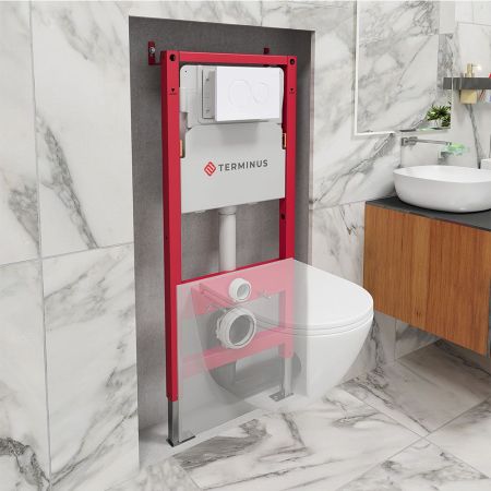 Пневматическая система инсталляции для подвесного унитаза 4 в 1 Terminus, с клавишей, артикул 33iP50х112R