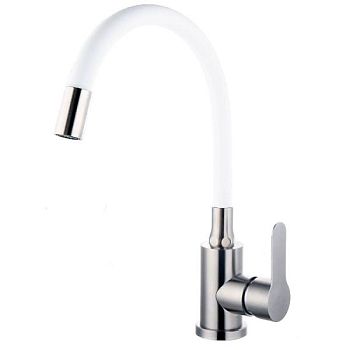 Смеситель для кухни с гибким изливом FASHUN A54101-8, сатин/белый