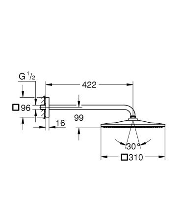 Верхний душ GROHE Rainshower Mono 310 Cube с душевым кронштейном, хром (26564000) Верхний душ GROHE Rainshower Mono 310 Cube с душевым кронштейном, хром (26564000)