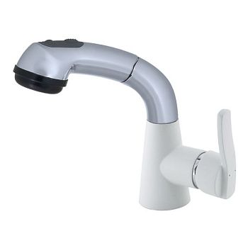 Смеситель для кухни с выдвижным изливом и режимом душ GranFest 3773, иней